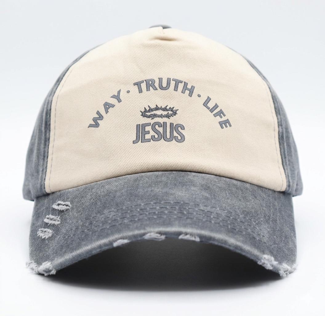 WhatsApp Image 2026-05-28 at 12.01.51 Distressed Grey Jesus Cap - Image 1